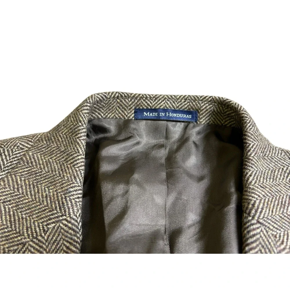 Lands' End Men's Wool Tweed‎ 2-Button Blazer Brown Beige Herringbone 42 R